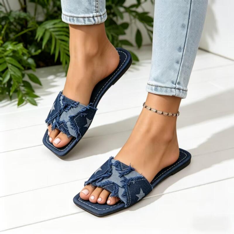Y2K Denim Strap Flat Heel Sand - огляд і ціна Sewing Custom