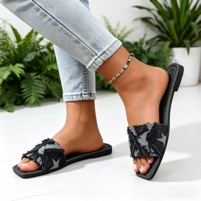 Y2K Denim Strap Flat Heel Sand - огляд і ціна Sewing Custom