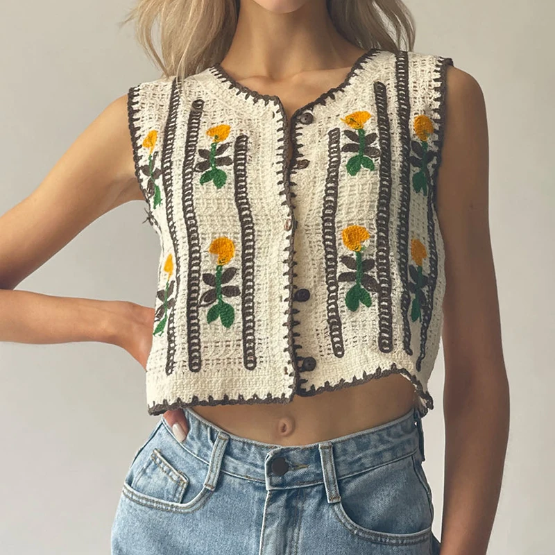Floral Embroidered Crochet Swe - огляд і ціна Sewing Vest